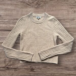 Madewell Ribbed Knit Crewneck Sweater Neutral Tan Wool Blend Women’s Small